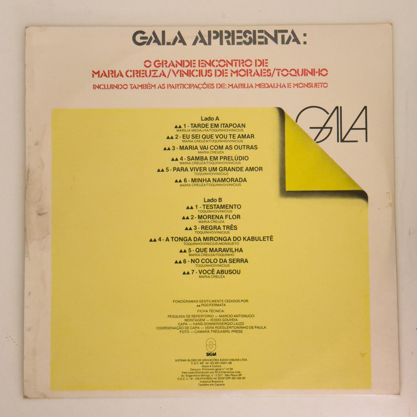 Gala 79 Apresenta: O Grande Encontro De Maria Creuza / Vinicius De Moraes / Toquinho (LP)