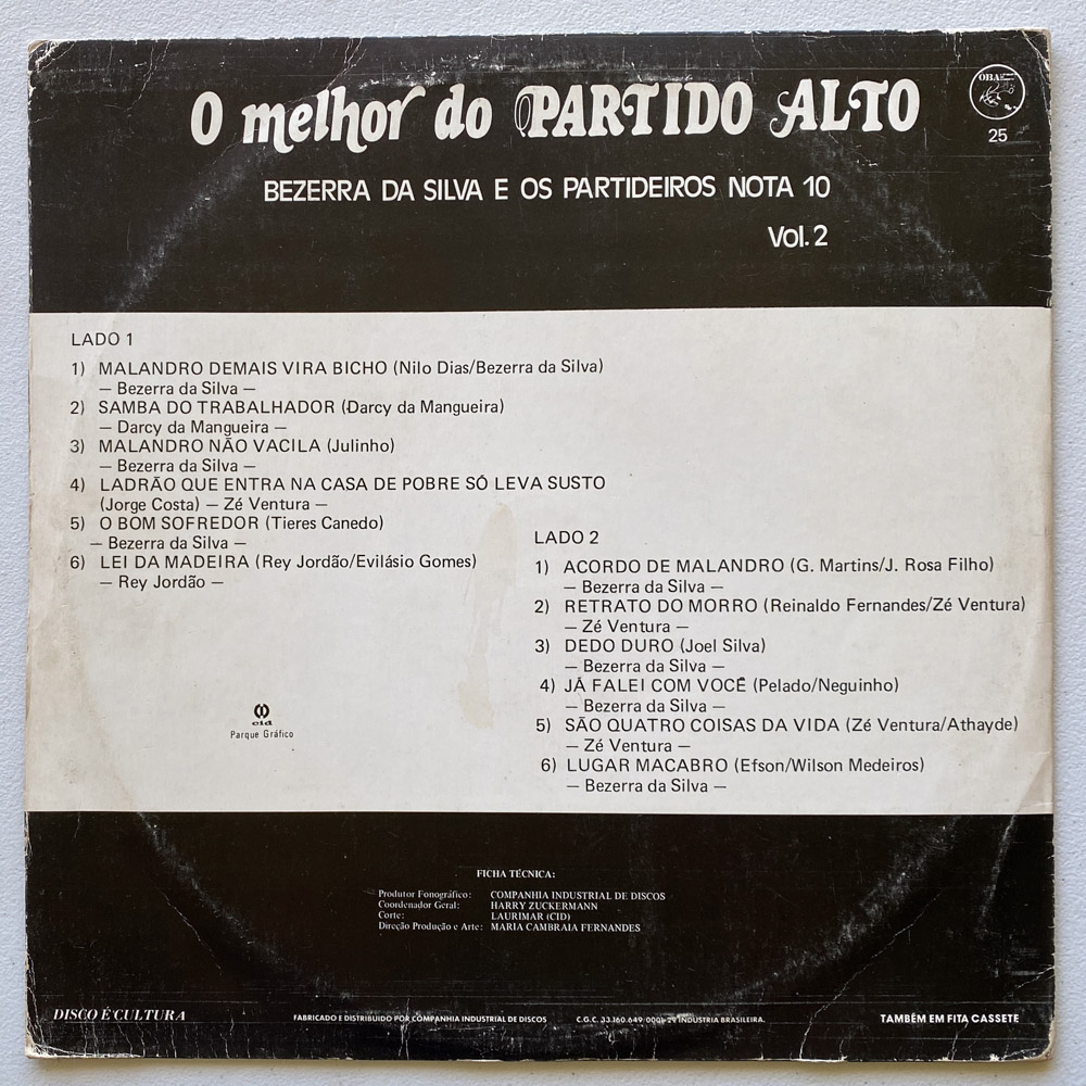 Bezerra Da Silva E Os Partideiros Nota 10: O Melhor Do Partido Alto Vol. 2 - Imagem 2