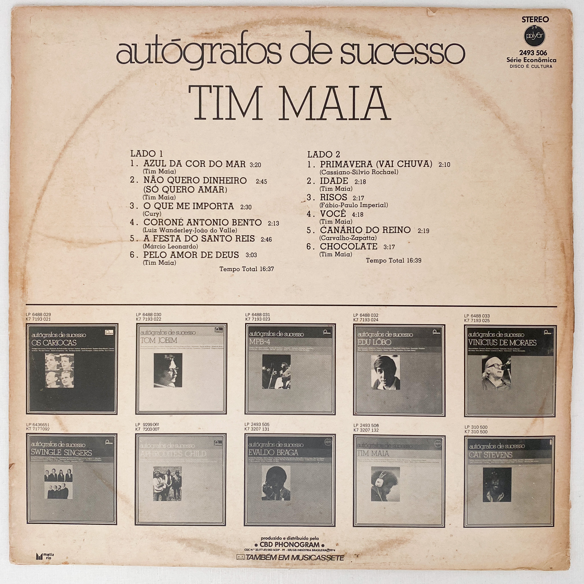 Tim Maia - Autógrafos De Sucesso (LP, Capa: VG+ Disco: VG+) - Imagem 2